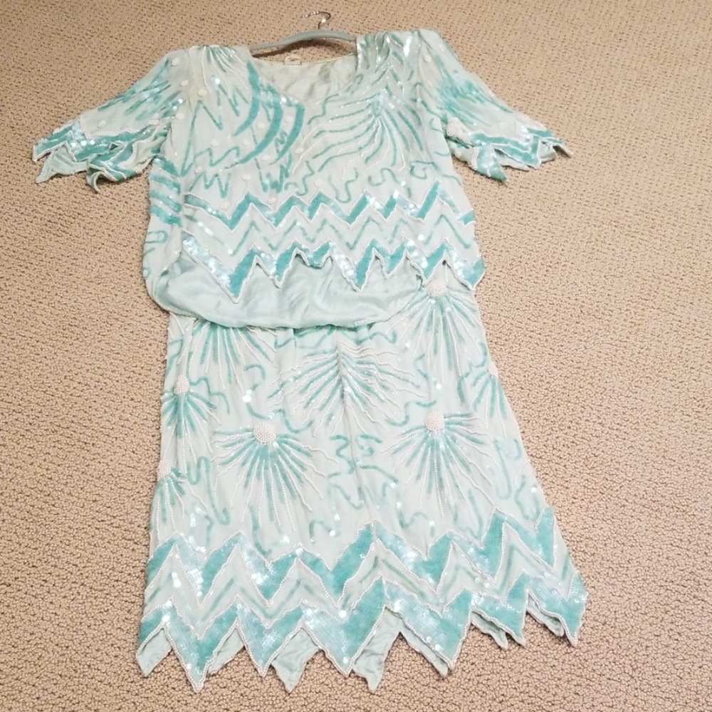 Silk sequins beads 2pc dress vintage - Picture 1 of 7